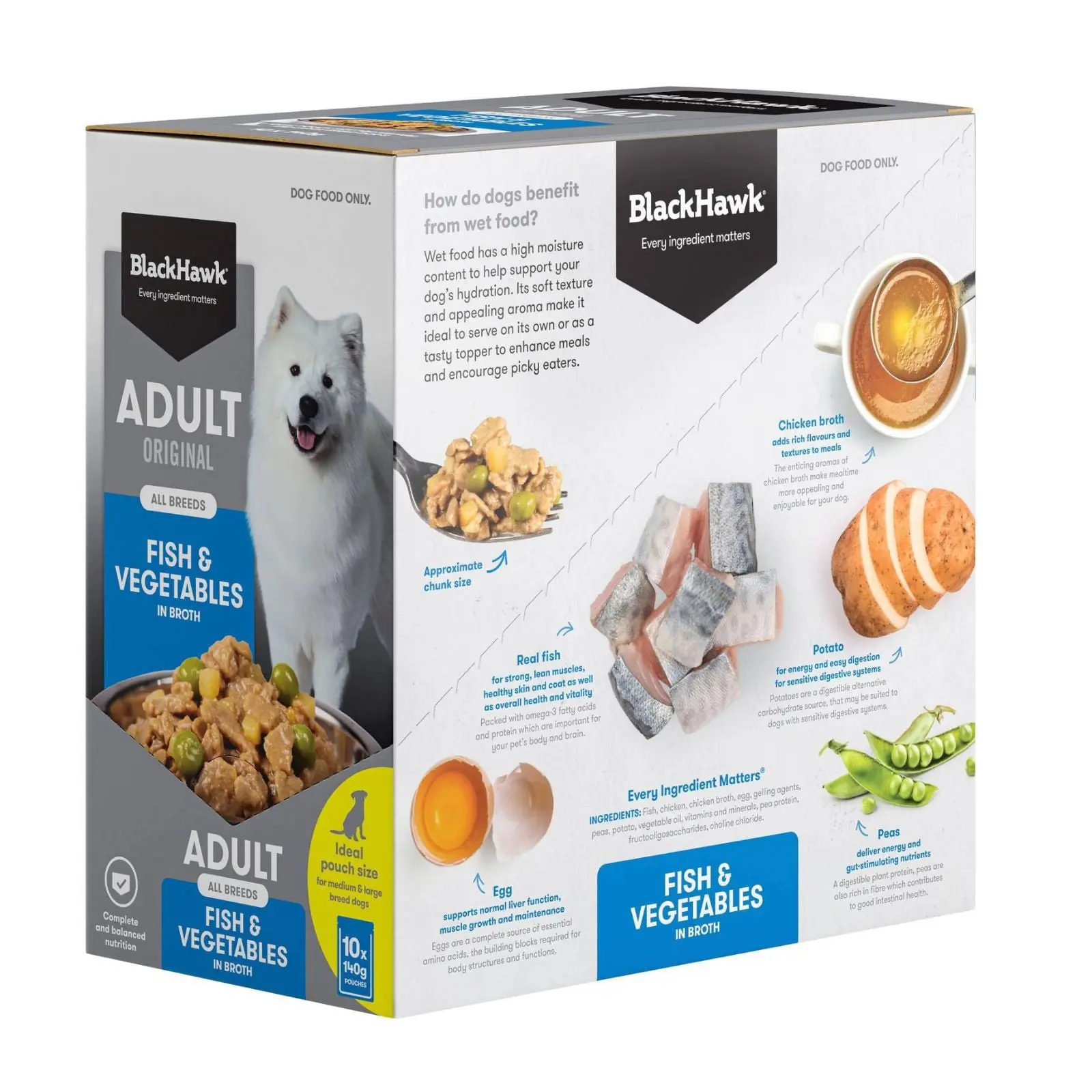 Black Hawk Dog Food Pouch Adult Fish & Vegetables 10x140g - Image 3