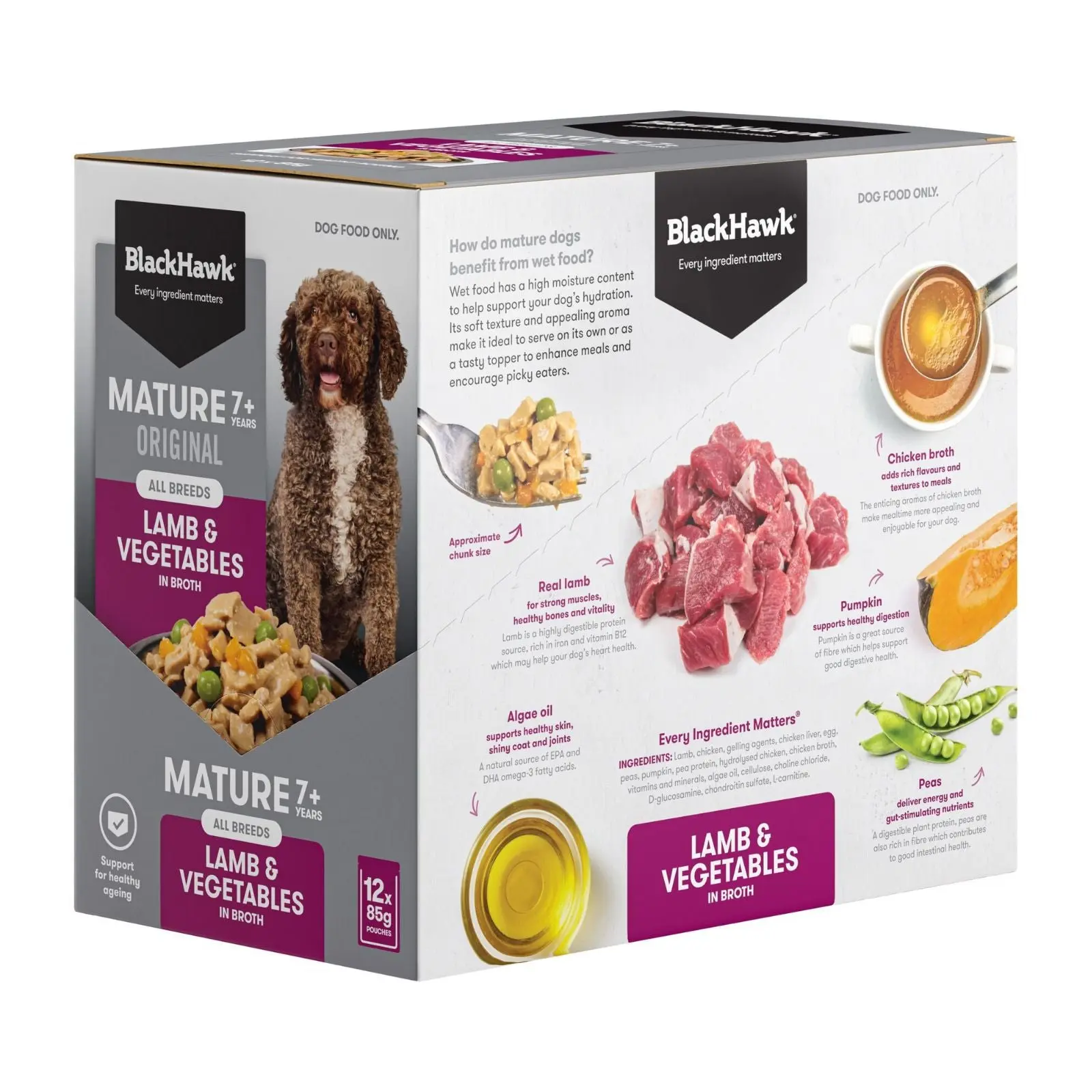 Black Hawk Dog Food Pouch Mature Lamb & Vegetables 12x85g - Image 3
