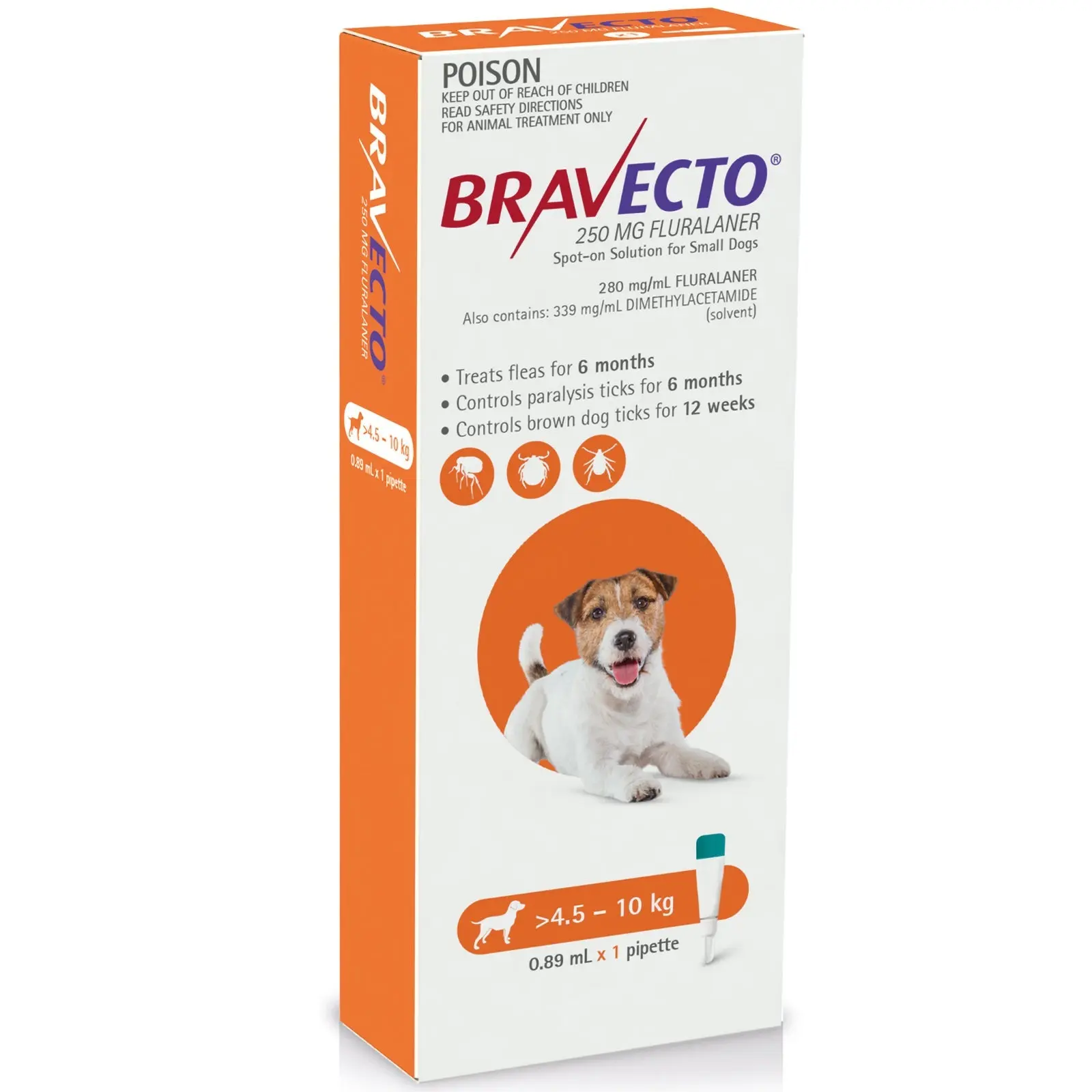 Bravecto Spot-On for Small Dogs 4.5-10kg Orange