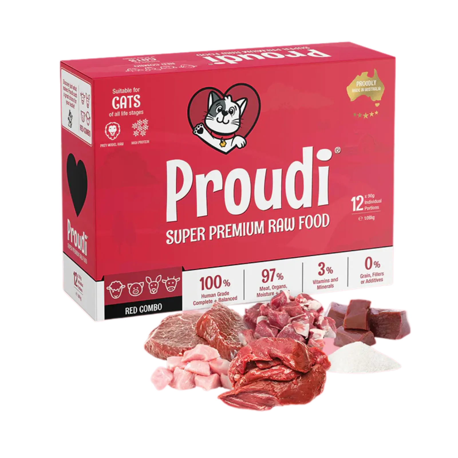 Proudi Red Combo Raw Patties for Cats - 12 x 90g